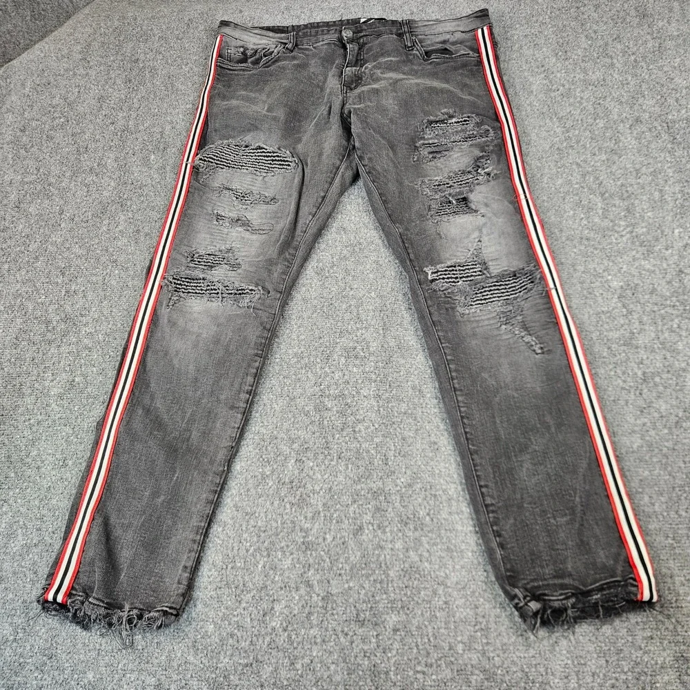 Jordan Craig Legacy Edition Distressed Side Stripe Jeans Black MensJM1933